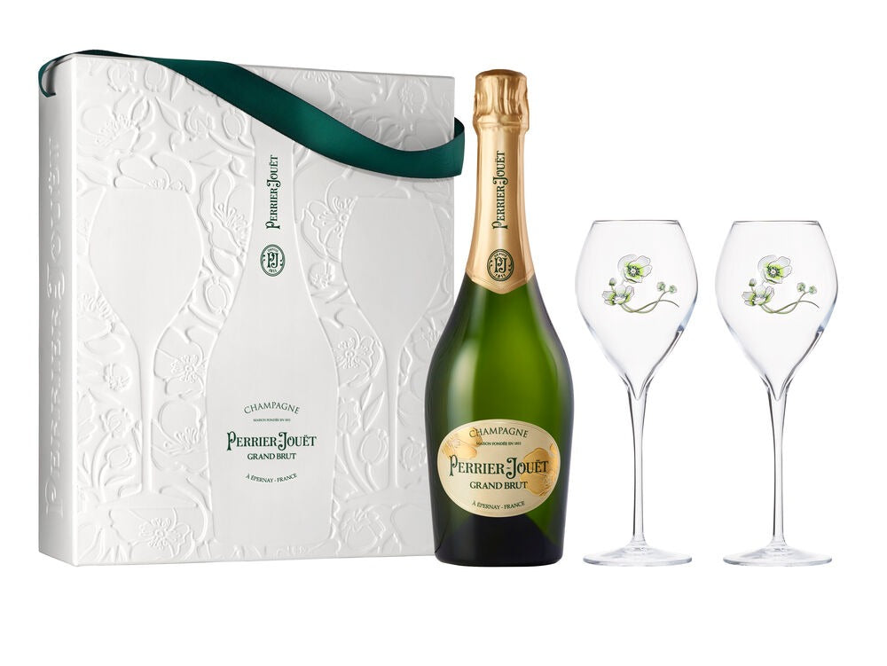 Perrier Jouet Grand Brut NV with 2 glasses Avize Wine Cellar
